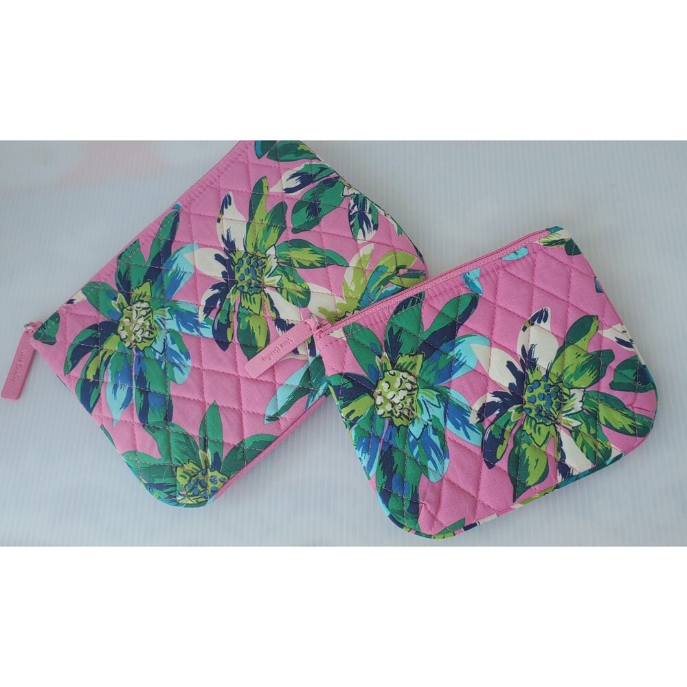 Vera Bradley Tropical Paradise Cosmetic Bag Two Piece Set Pink Floral Makeup